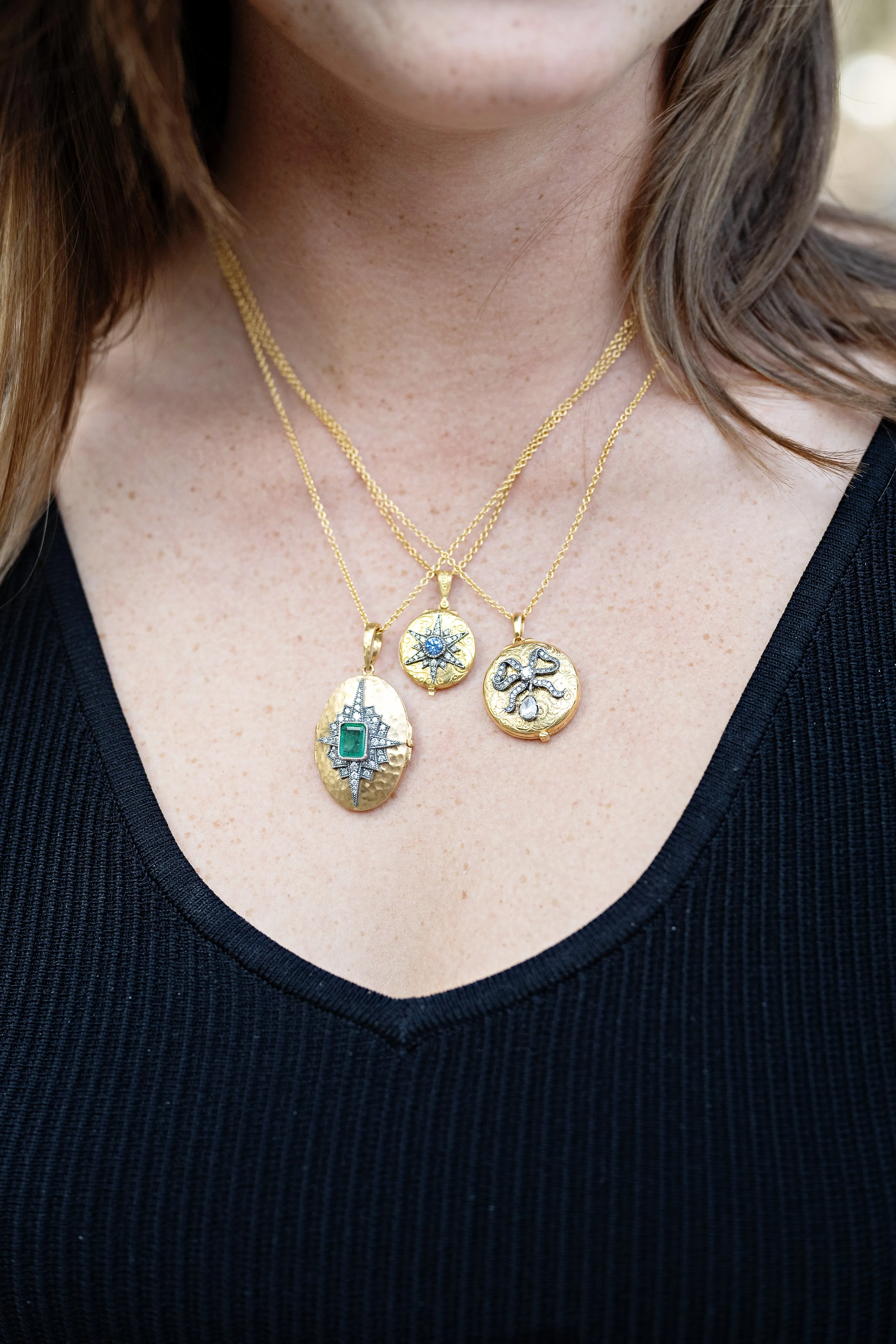 Oval Emerald Starburst Locket