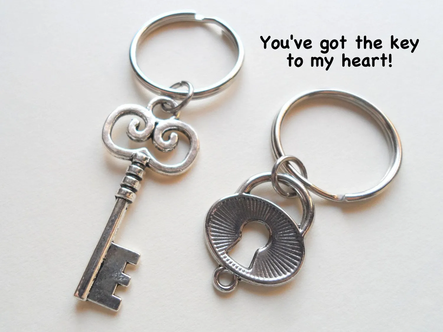 Oval Lock and Key Keychain Set - You've Got The Key To My Heart; Couples Keychain Set