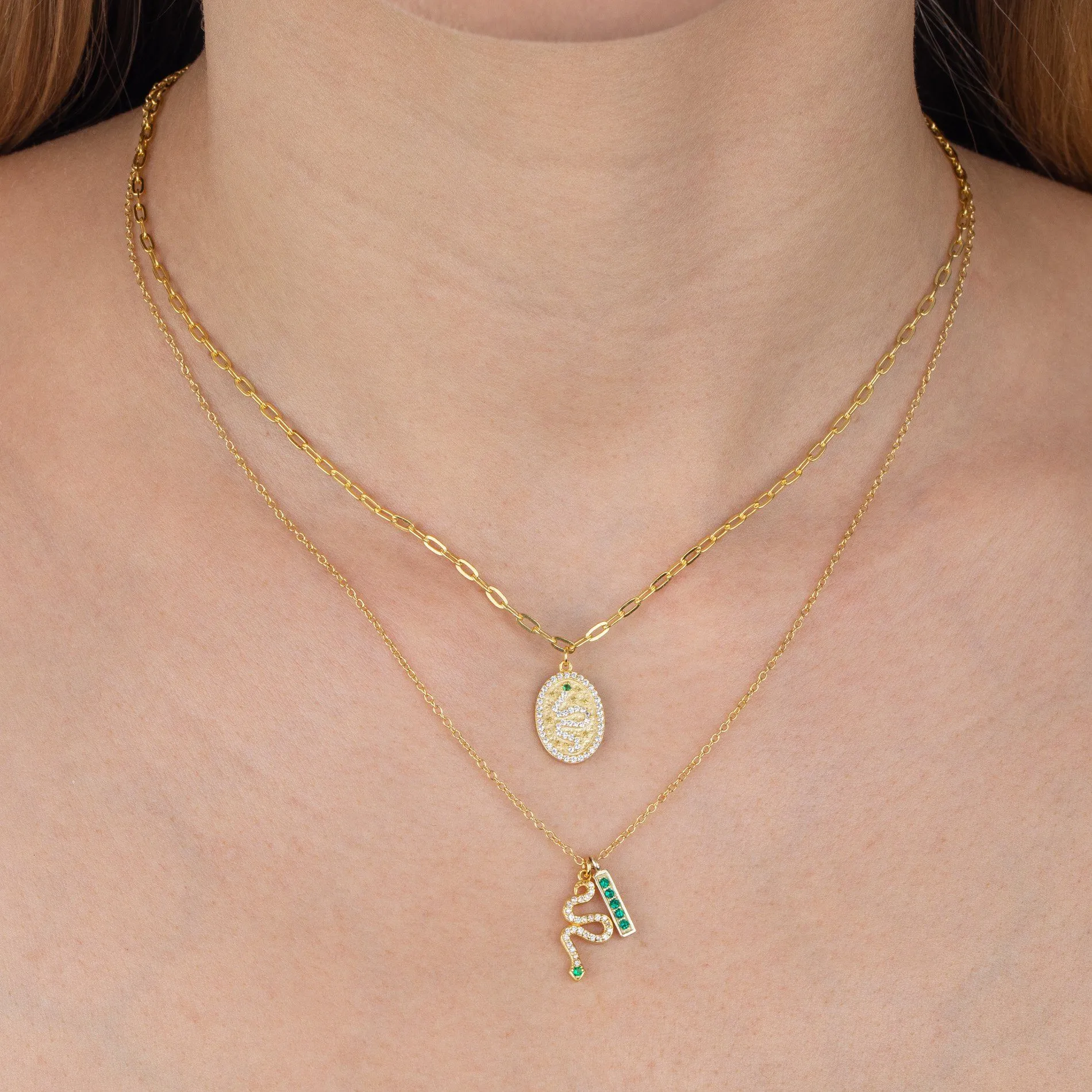 Pavé Snake Oval Necklace