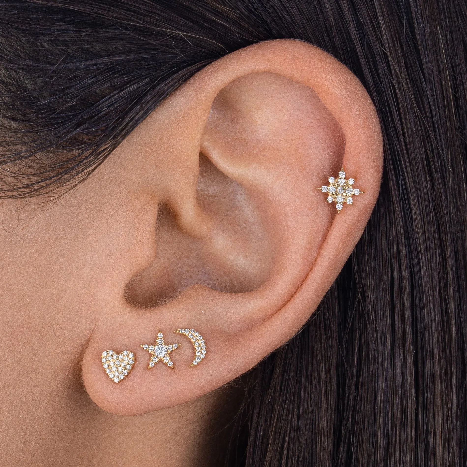 Pavé Star Threaded Stud Earring 14K