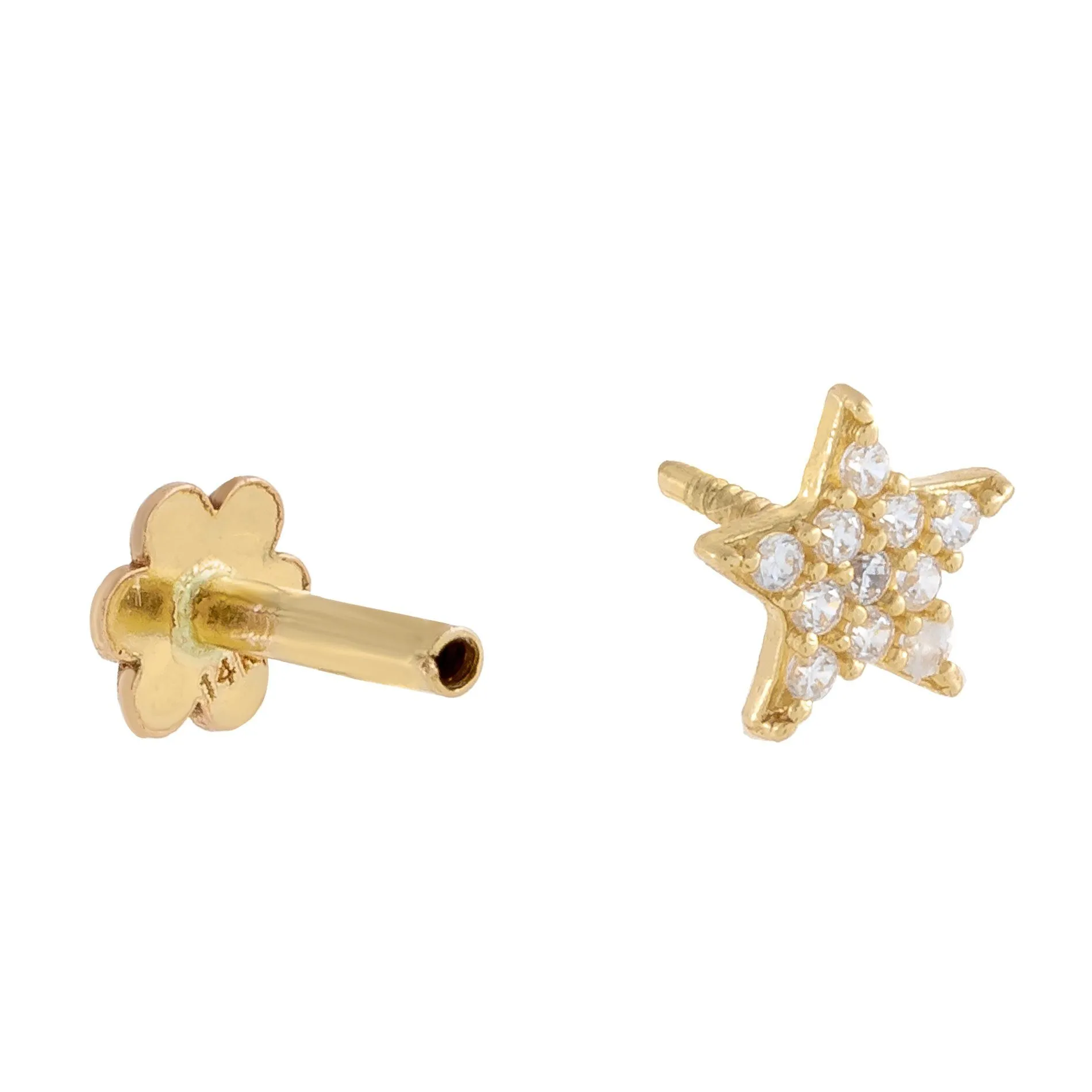Pavé Star Threaded Stud Earring 14K