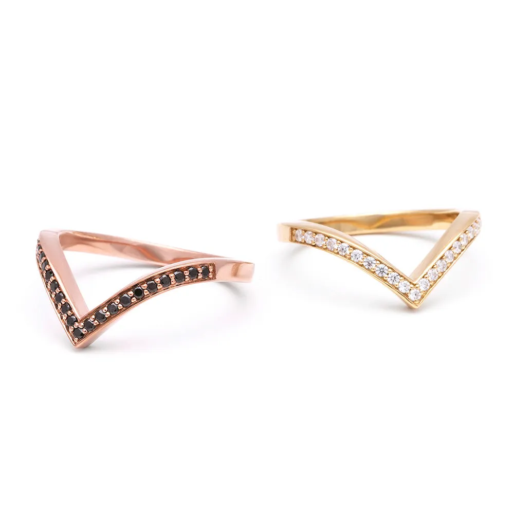 PAVE CHEVRON STACKING RINGS | 14k GOLD & WHITE DIAMOND