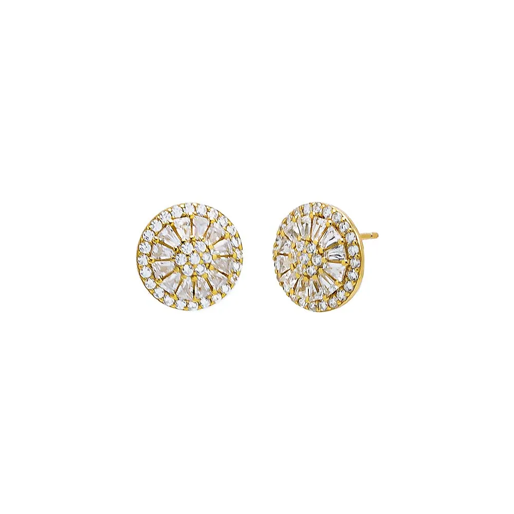 Pave X Baguette Round Stud Earring