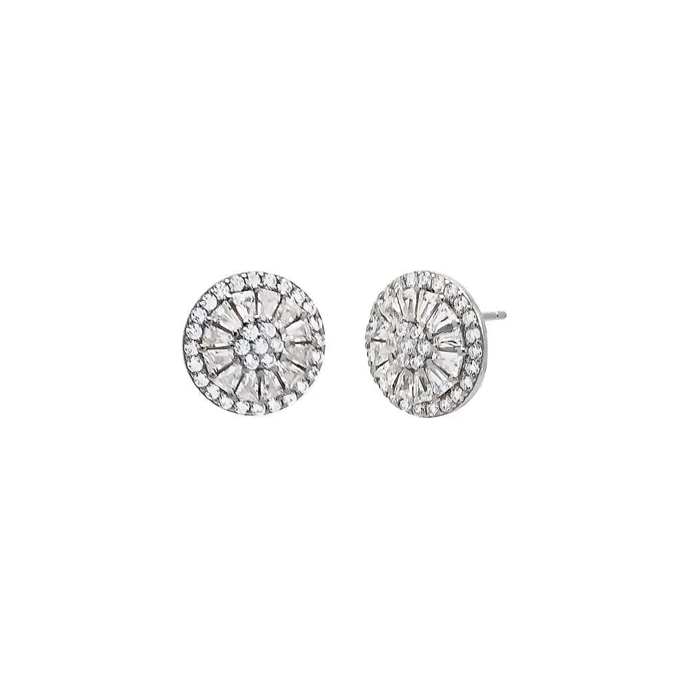Pave X Baguette Round Stud Earring