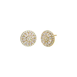 Pave X Baguette Round Stud Earring