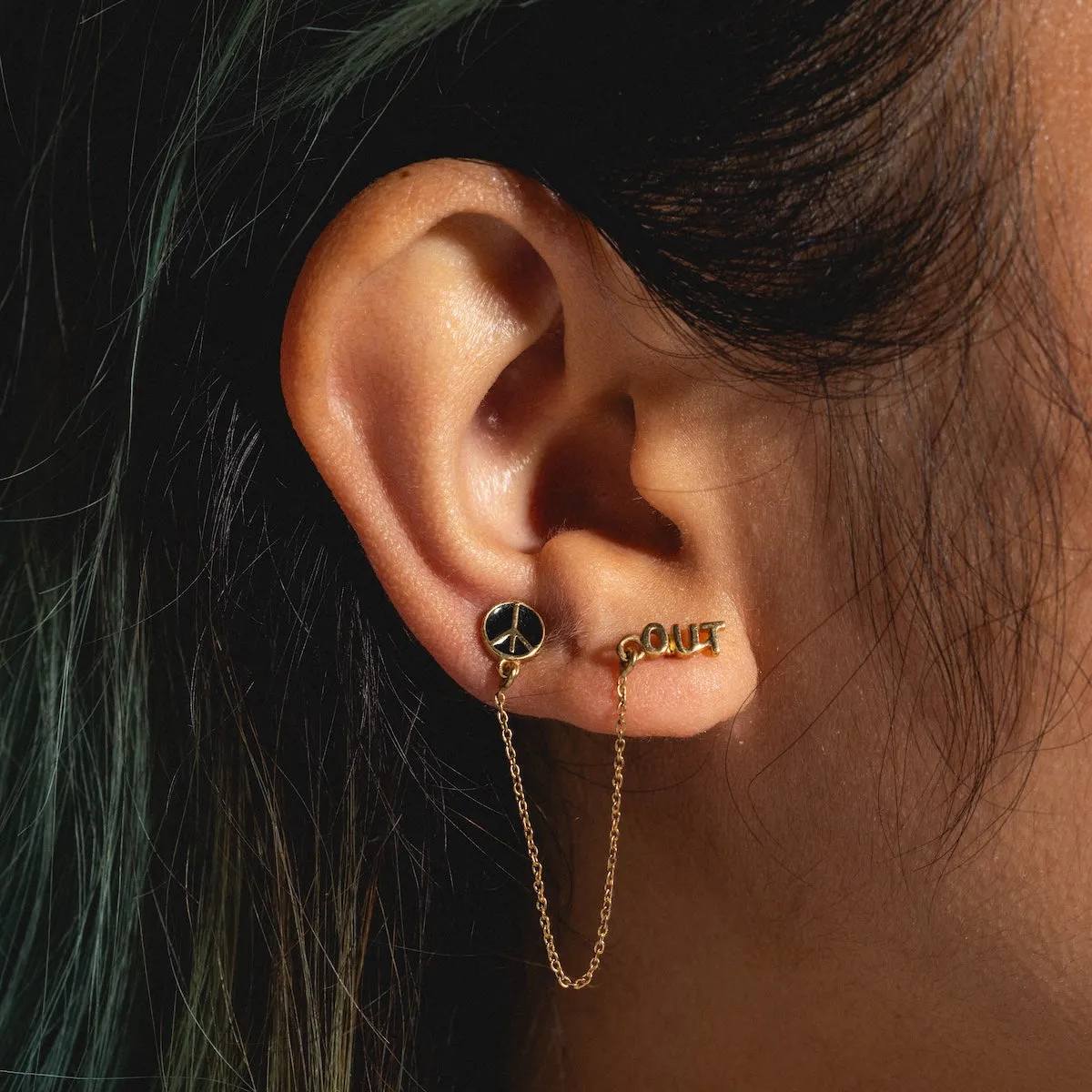 Peace Out Double Pierce Earring