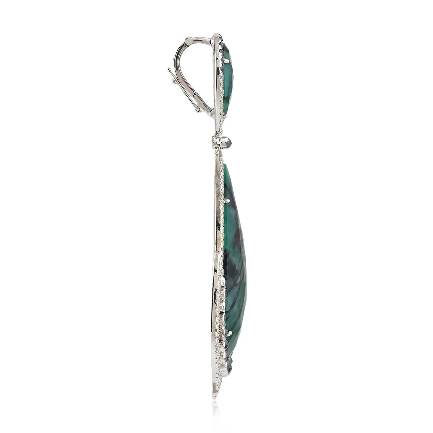 Pear Cut Emerald Pave Diamond Tear Drop Pendant Jewelry In 18K White Gold