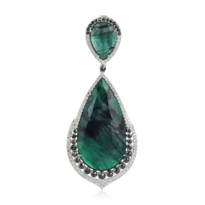 Pear Cut Emerald Pave Diamond Tear Drop Pendant Jewelry In 18K White Gold