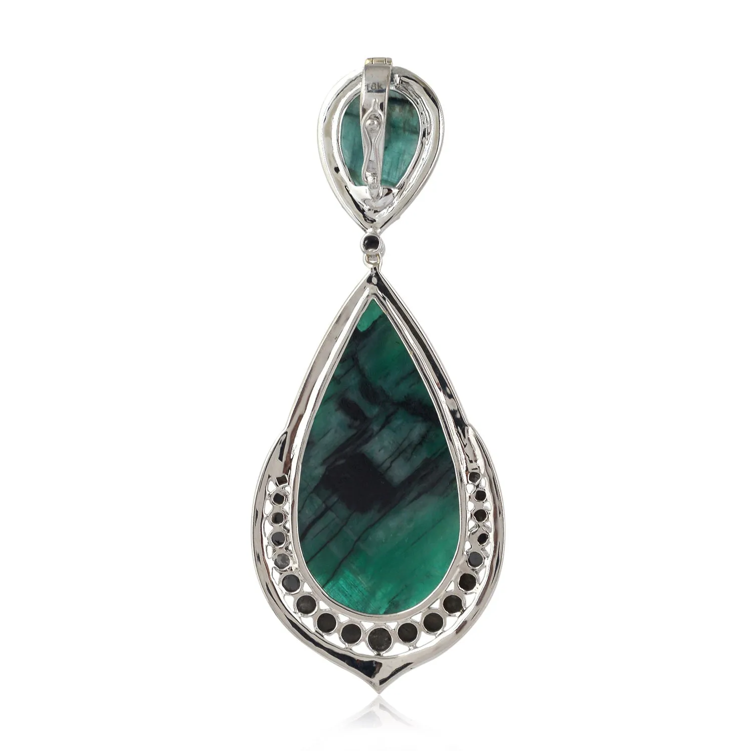 Pear Cut Emerald Pave Diamond Tear Drop Pendant Jewelry In 18K White Gold