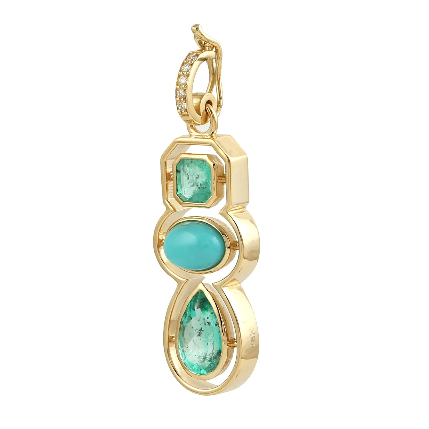 Pear Octagon Emerald Oval Turquoise Pave Diamond Designer Pendant In Yellow Gold