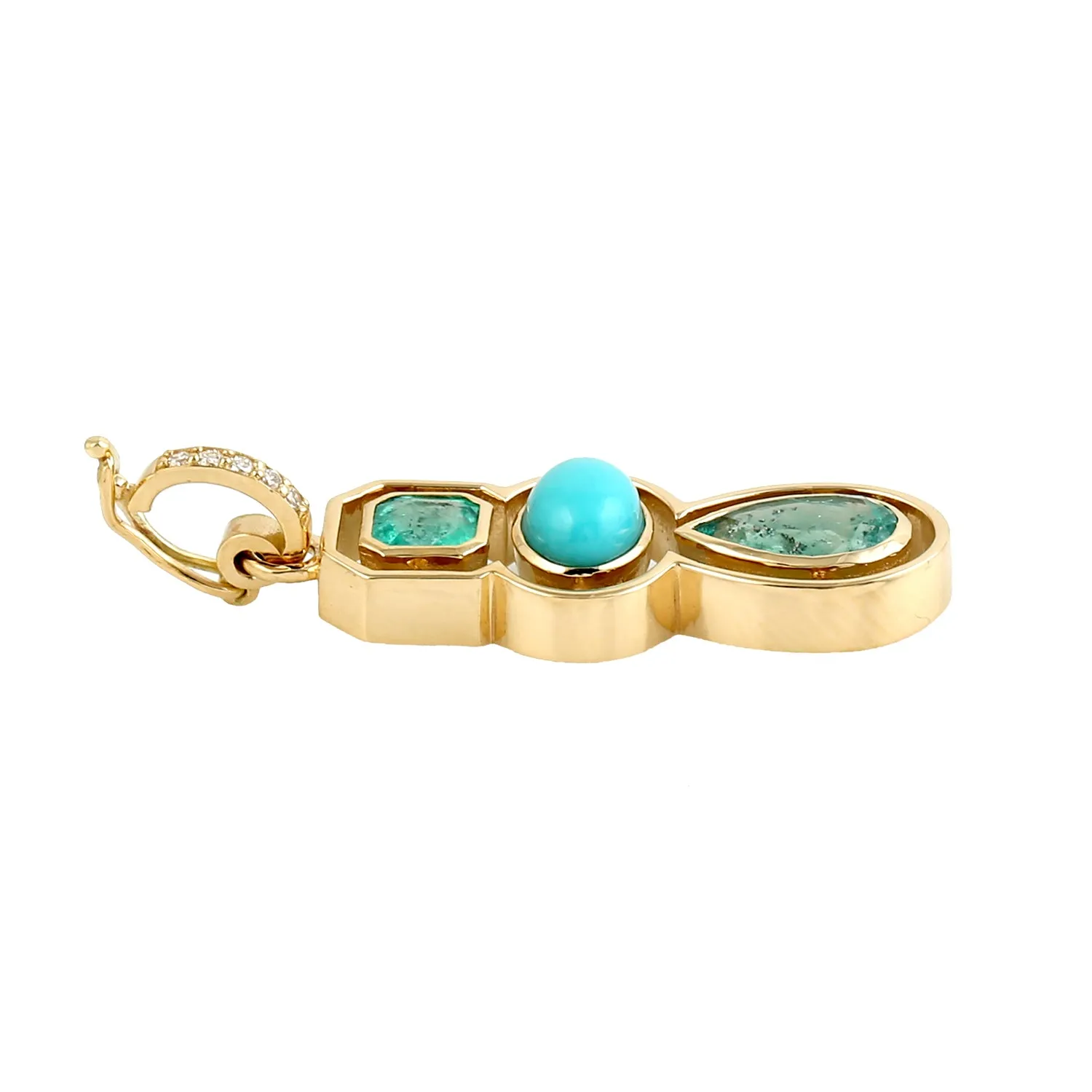 Pear Octagon Emerald Oval Turquoise Pave Diamond Designer Pendant In Yellow Gold