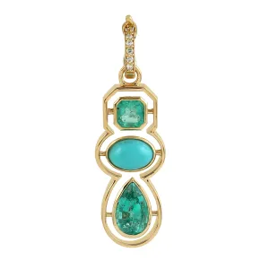 Pear Octagon Emerald Oval Turquoise Pave Diamond Designer Pendant In Yellow Gold