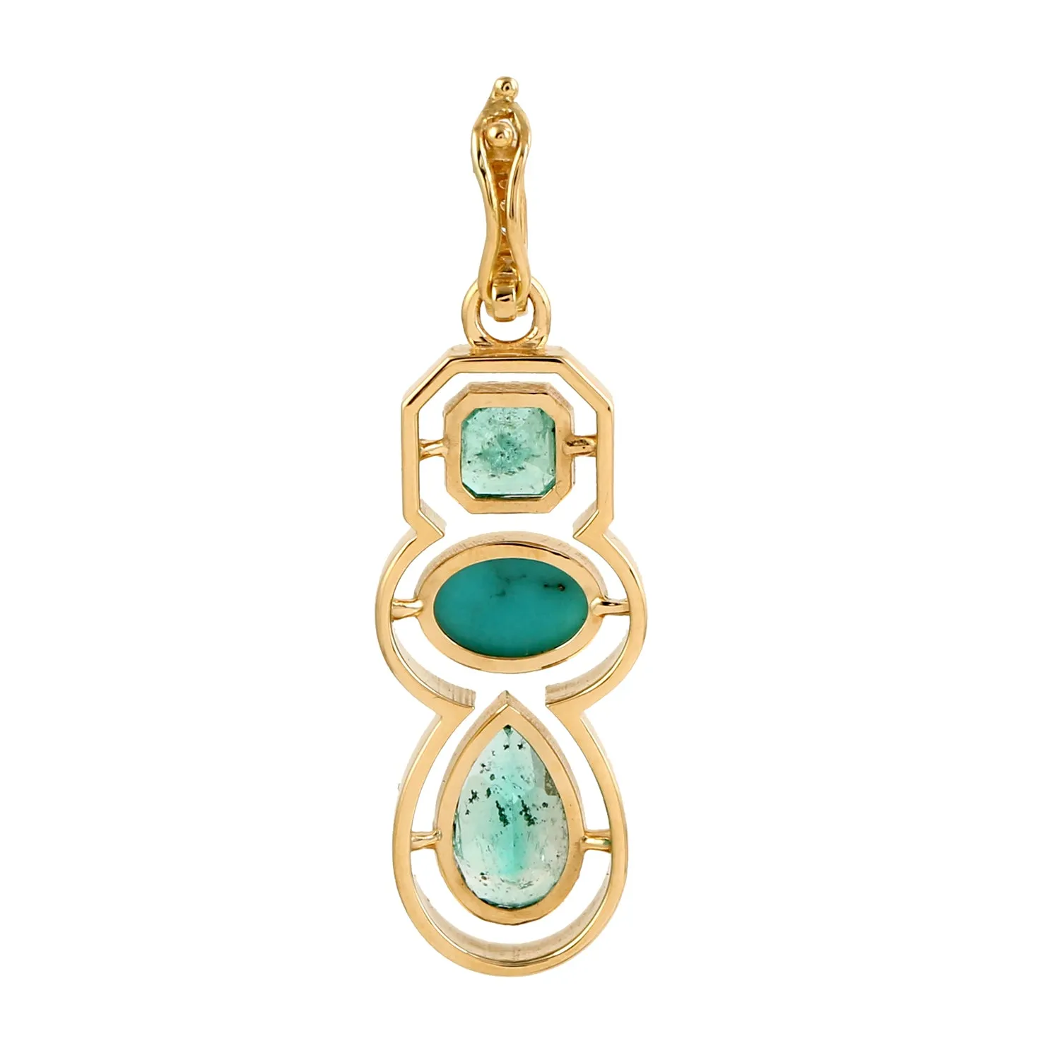 Pear Octagon Emerald Oval Turquoise Pave Diamond Designer Pendant In Yellow Gold