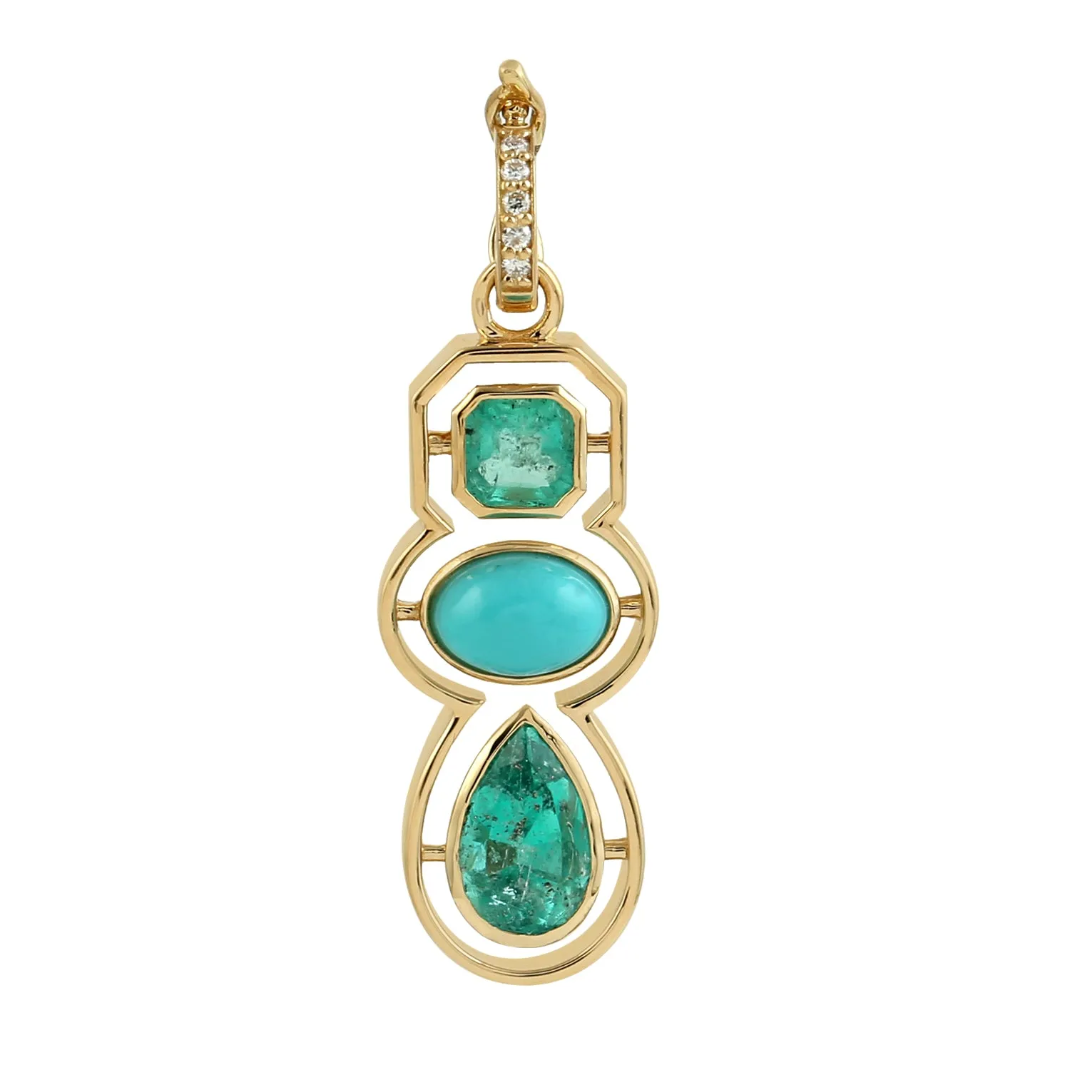 Pear Octagon Emerald Oval Turquoise Pave Diamond Designer Pendant In Yellow Gold