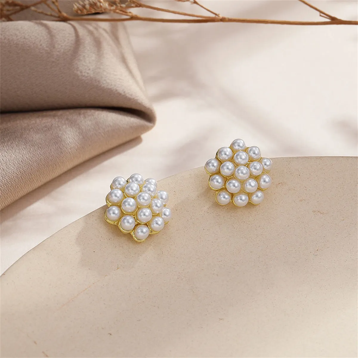 Pearl & 18K Gold-Plated Cluster Bud Stud Earrings