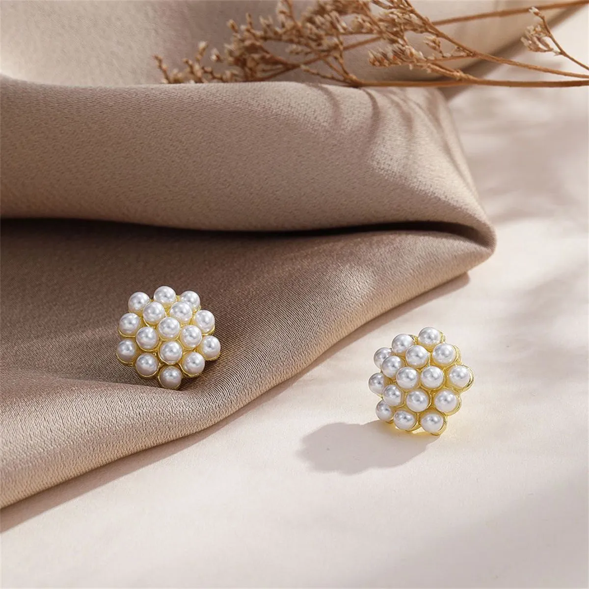 Pearl & 18K Gold-Plated Cluster Bud Stud Earrings