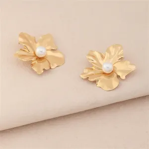 Pearl & 18K Gold-Plated Floral Stud Earrings