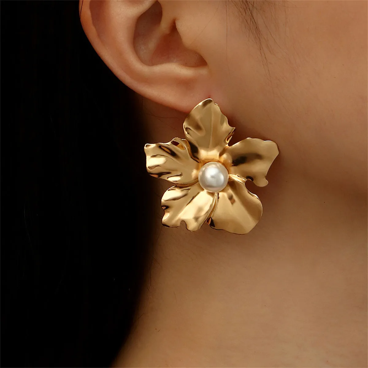 Pearl & 18K Gold-Plated Floral Stud Earrings