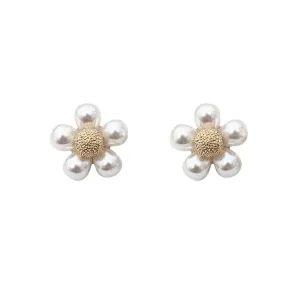 Pearl & 18K Gold-Plated Flower Stud Earrings