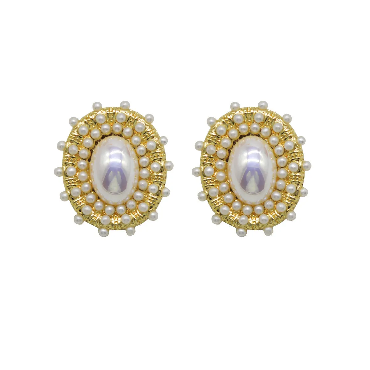 Pearl & 18K Gold-Plated Halo Oval Stud Earrings