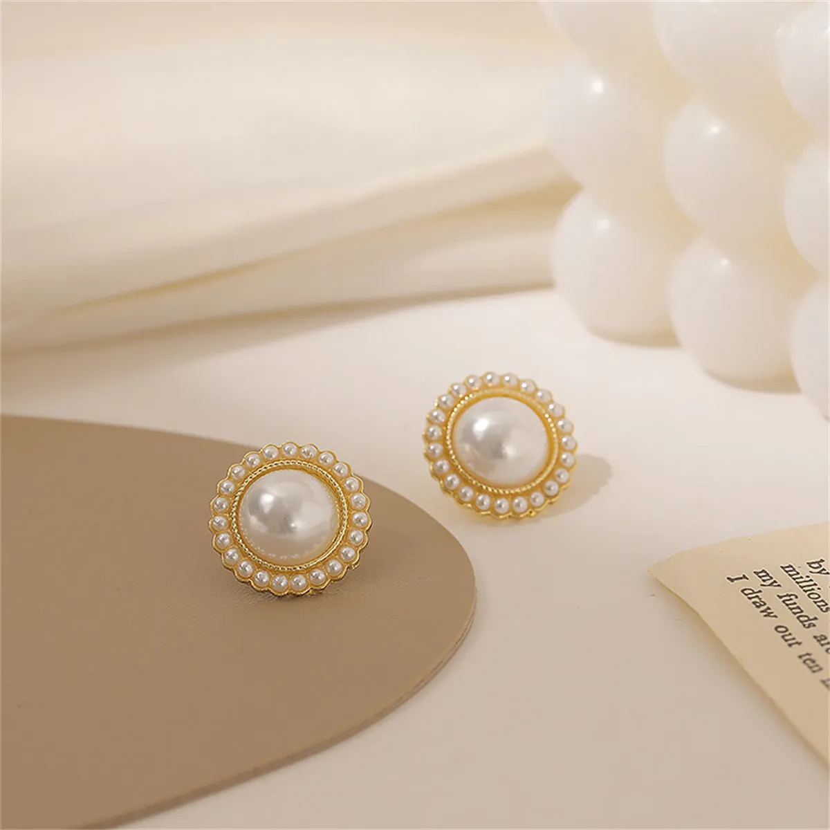Pearl & 18K Gold-Plated Halo Round Stud Earrings