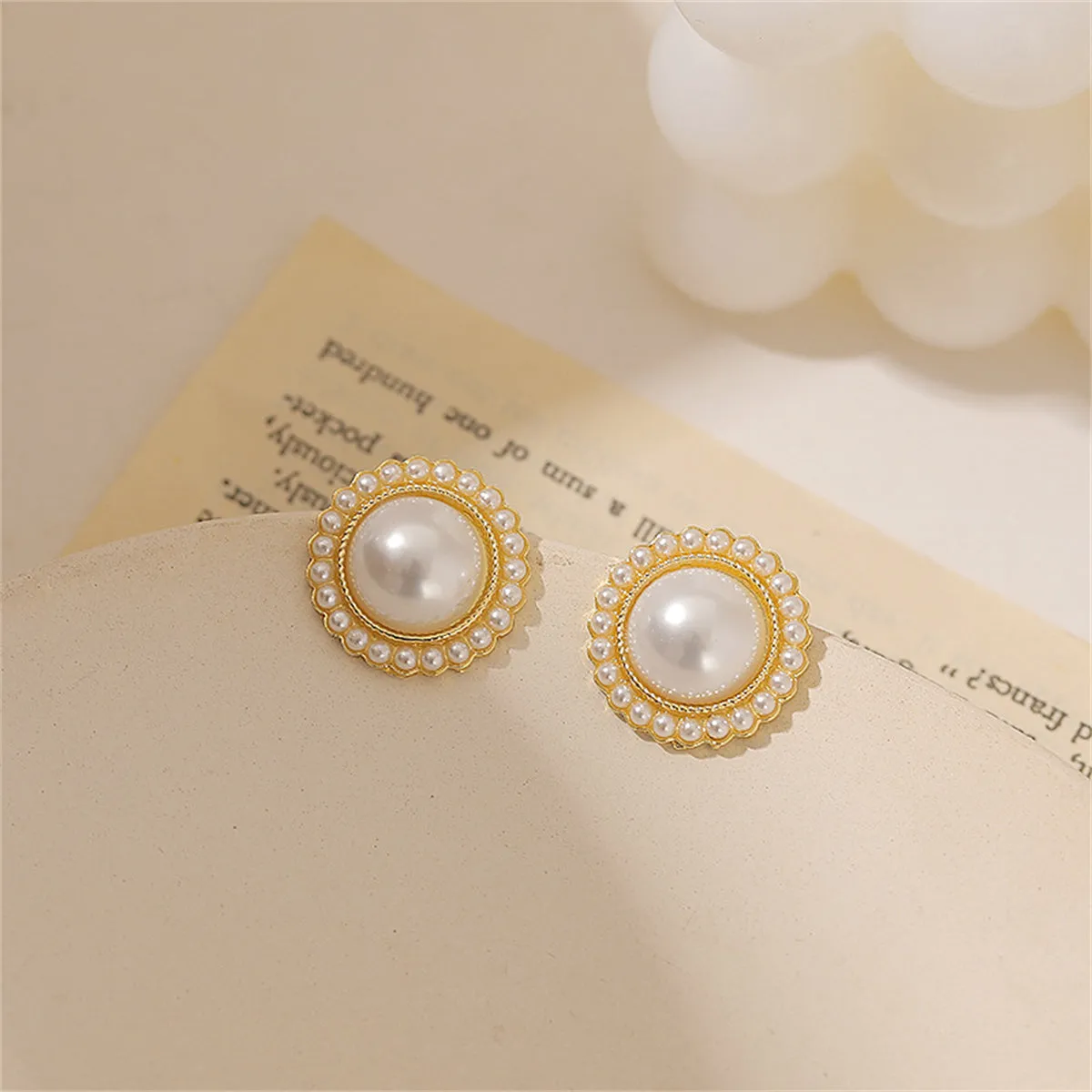 Pearl & 18K Gold-Plated Halo Round Stud Earrings