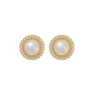 Pearl & 18K Gold-Plated Halo Round Stud Earrings