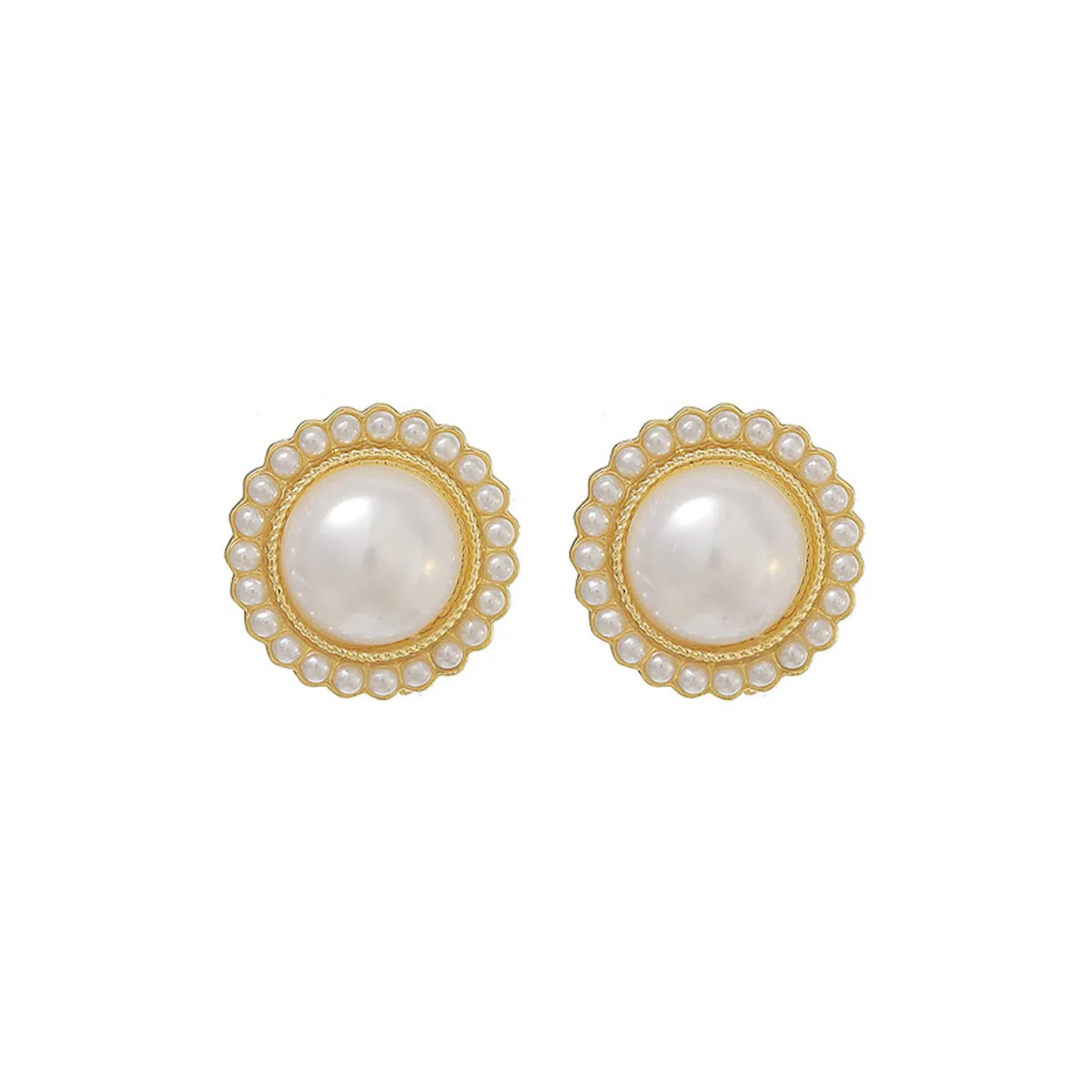 Pearl & 18K Gold-Plated Halo Round Stud Earrings