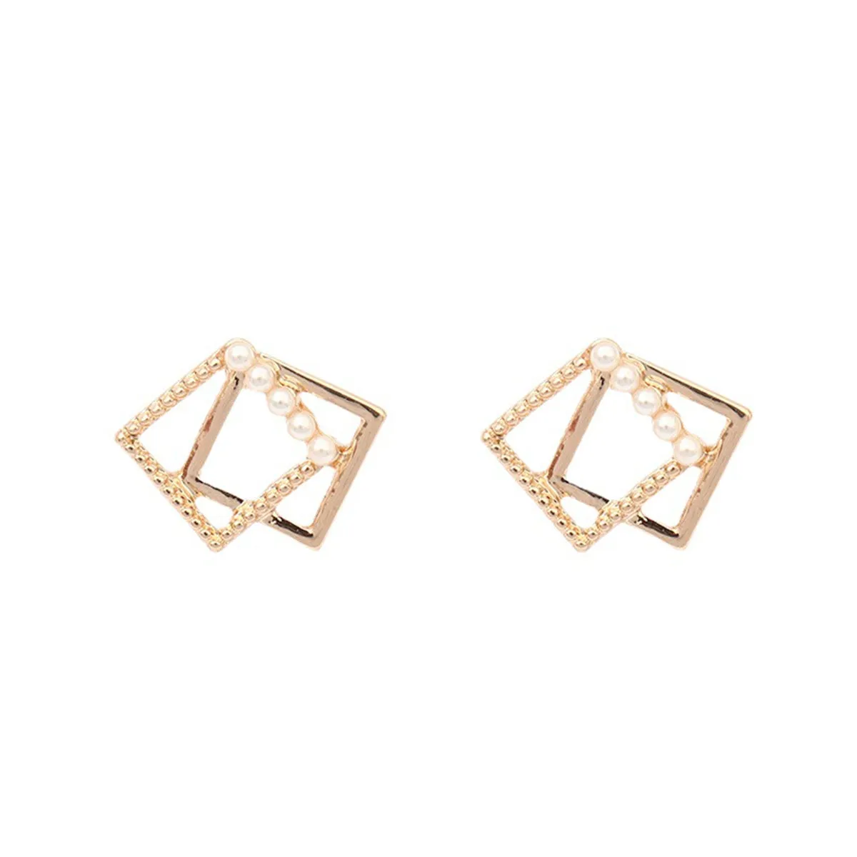 Pearl & 18K Gold-Plated Offset Rhombus Stud Earrings