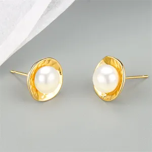 Pearl & 18K Gold-Plated Round Stud Earrings