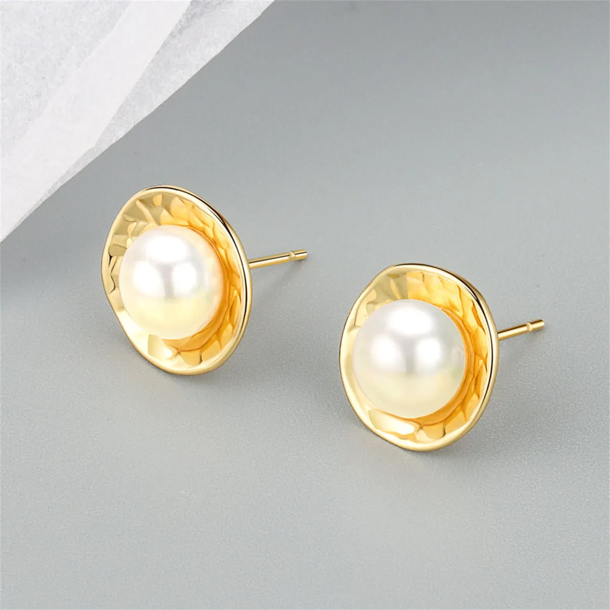 Pearl & 18K Gold-Plated Round Stud Earrings
