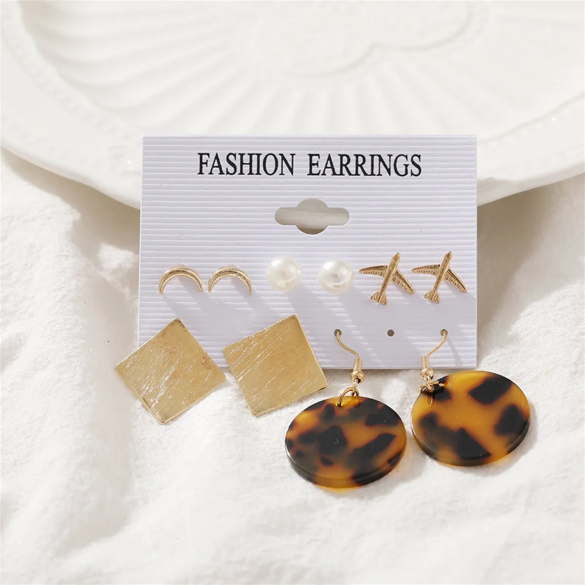 Pearl & Acrylic 18K Gold-Plated Tortoiseshell Drop Earrings Set