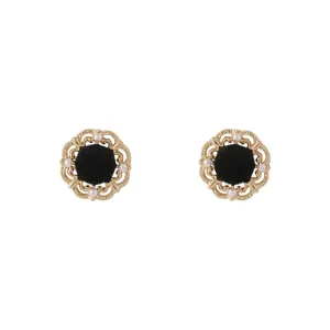 Pearl & Black Flocking 18K Gold-Plated Floral Stud Earrings