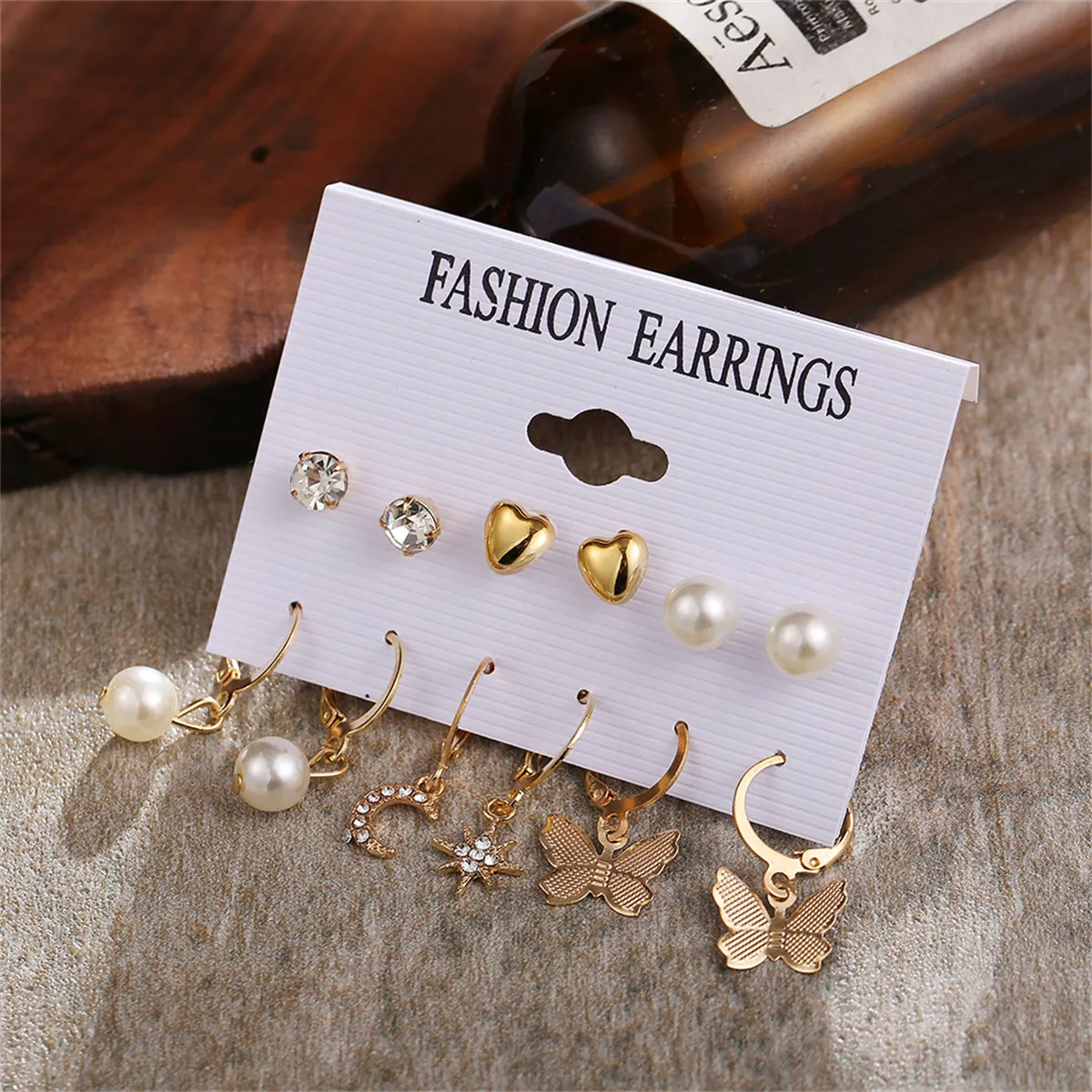 Pearl & Cubic Zirconia 18K Gold-Plated Celestial Butterfly Earrings Set