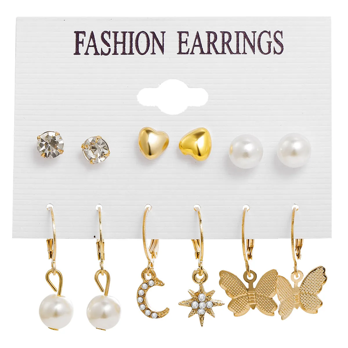 Pearl & Cubic Zirconia 18K Gold-Plated Celestial Butterfly Earrings Set