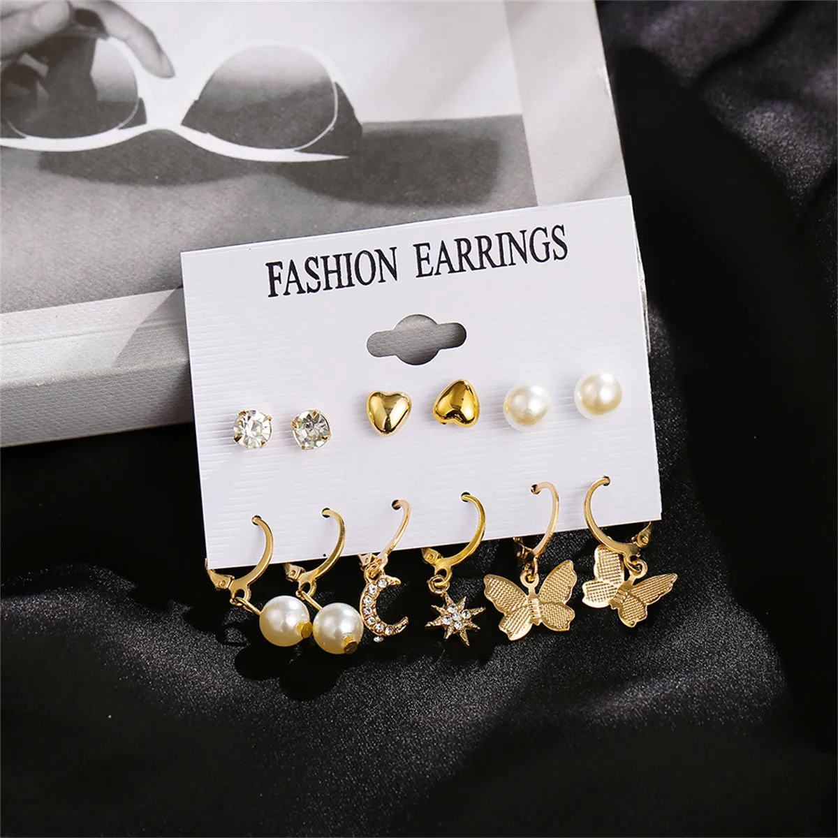 Pearl & Cubic Zirconia 18K Gold-Plated Celestial Butterfly Earrings Set