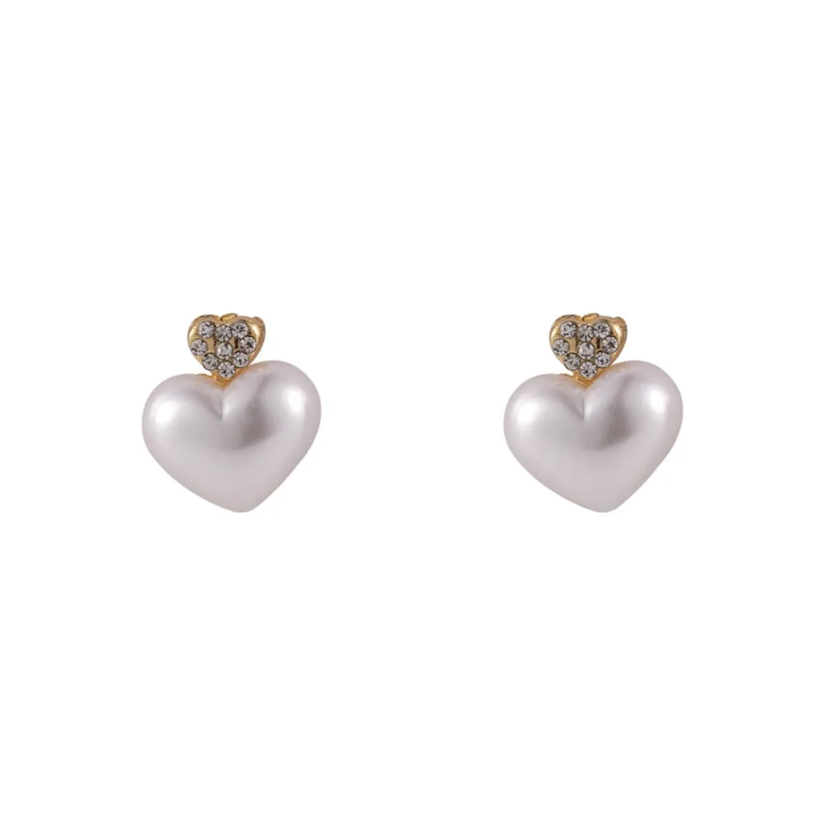 Pearl & Cubic Zirconia Heart Stud Earrings