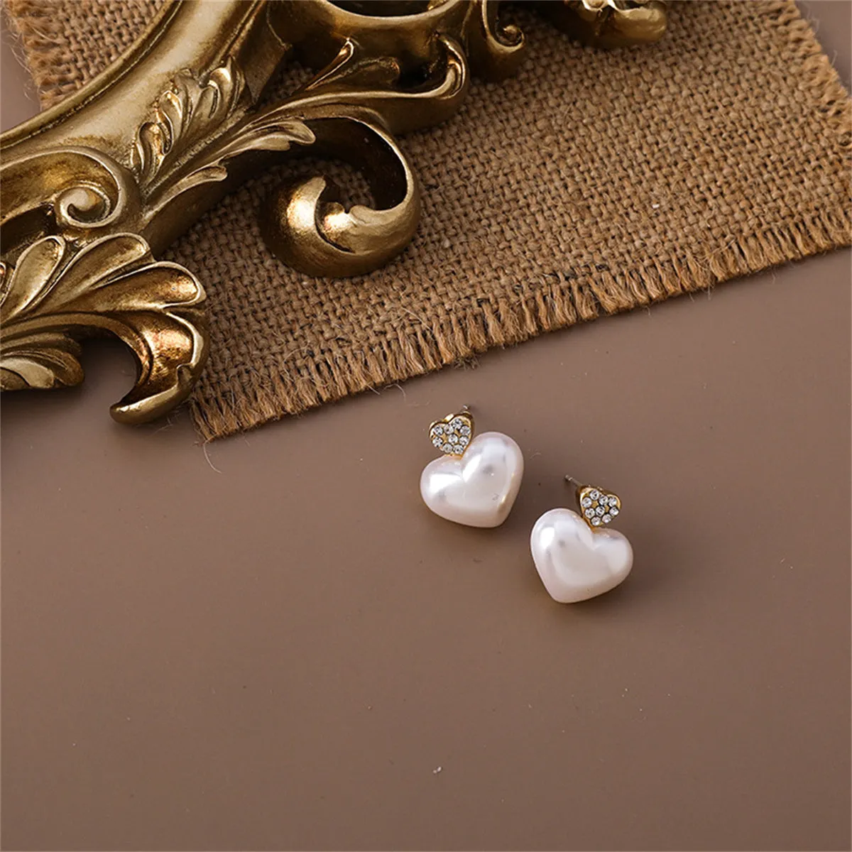 Pearl & Cubic Zirconia Heart Stud Earrings