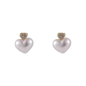 Pearl & Cubic Zirconia Heart Stud Earrings
