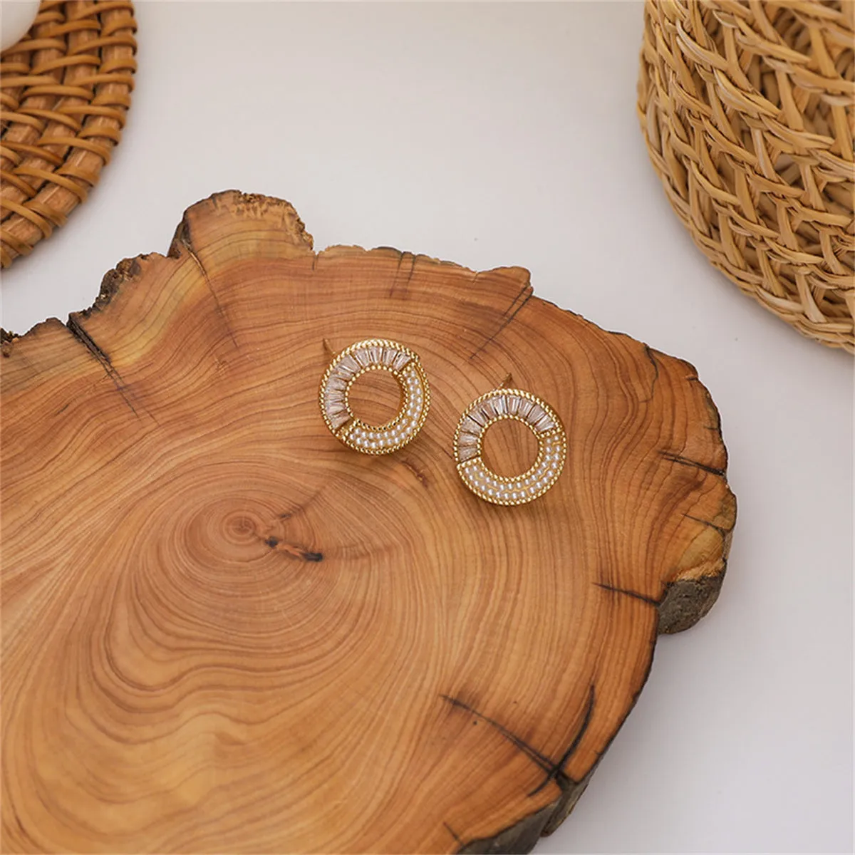 Pearl & Cubic Zirconia Round Stud Earrings