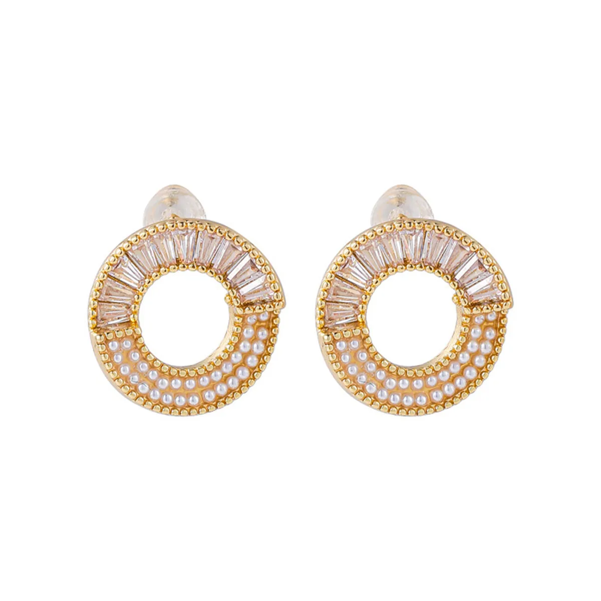 Pearl & Cubic Zirconia Round Stud Earrings