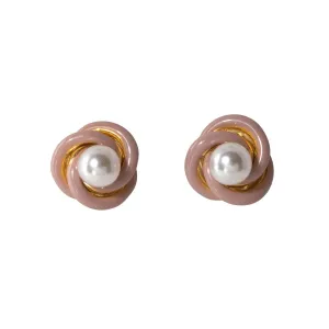 Pearl & Enamel 14K Yellow Gold Love Knot Stud Earrings