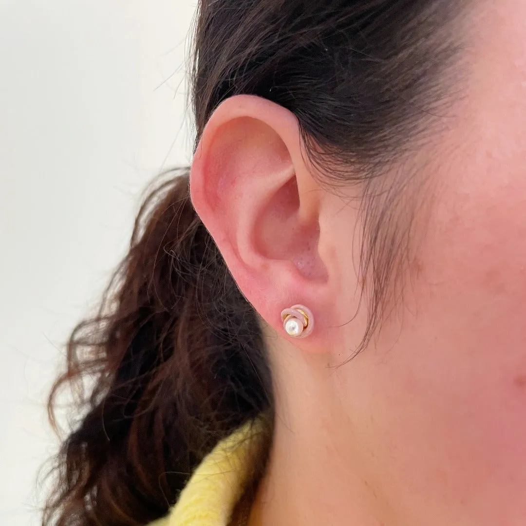 Pearl & Enamel 14K Yellow Gold Love Knot Stud Earrings