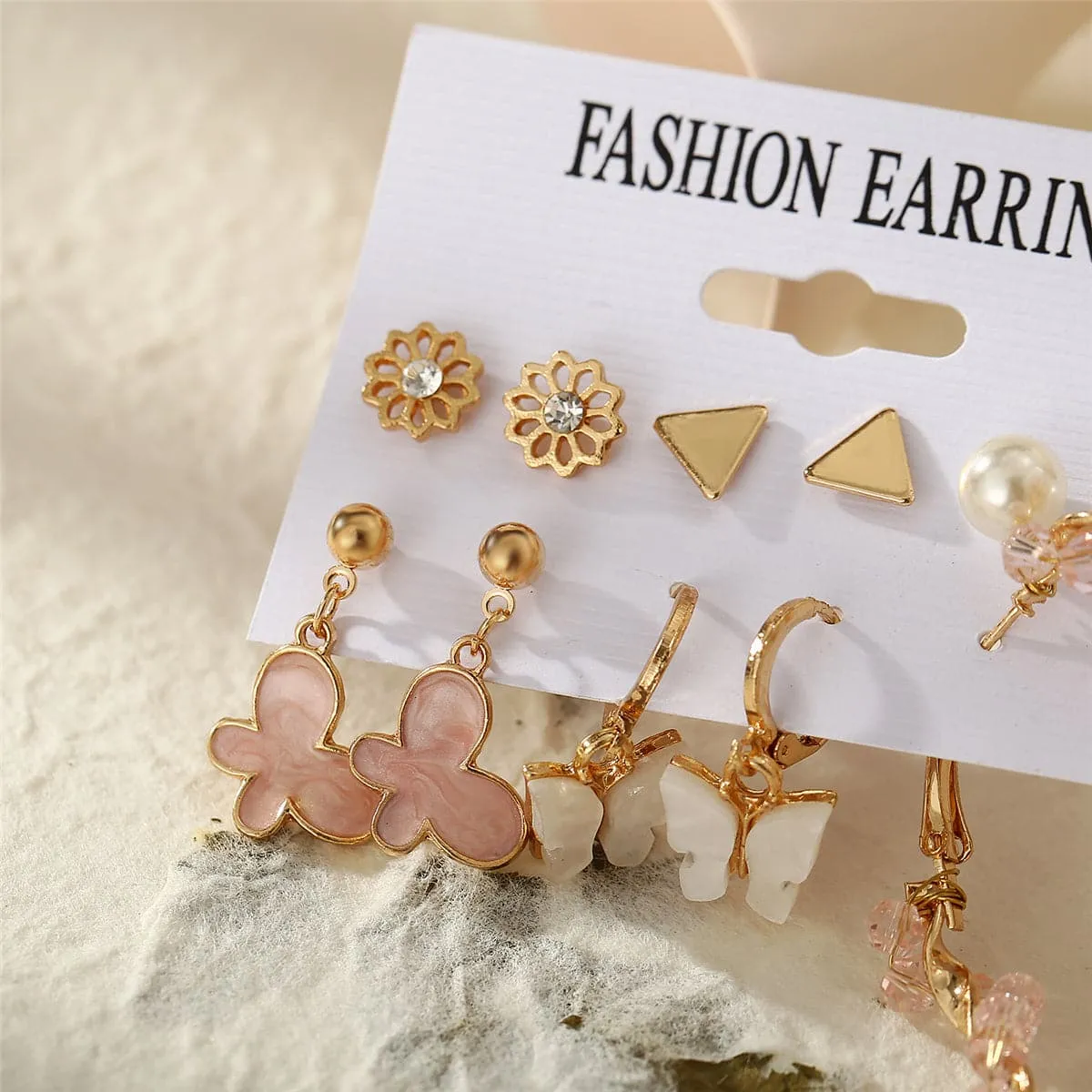 Pearl & Enamel 18K Gold-Plated Flower Butterfly Earring Set
