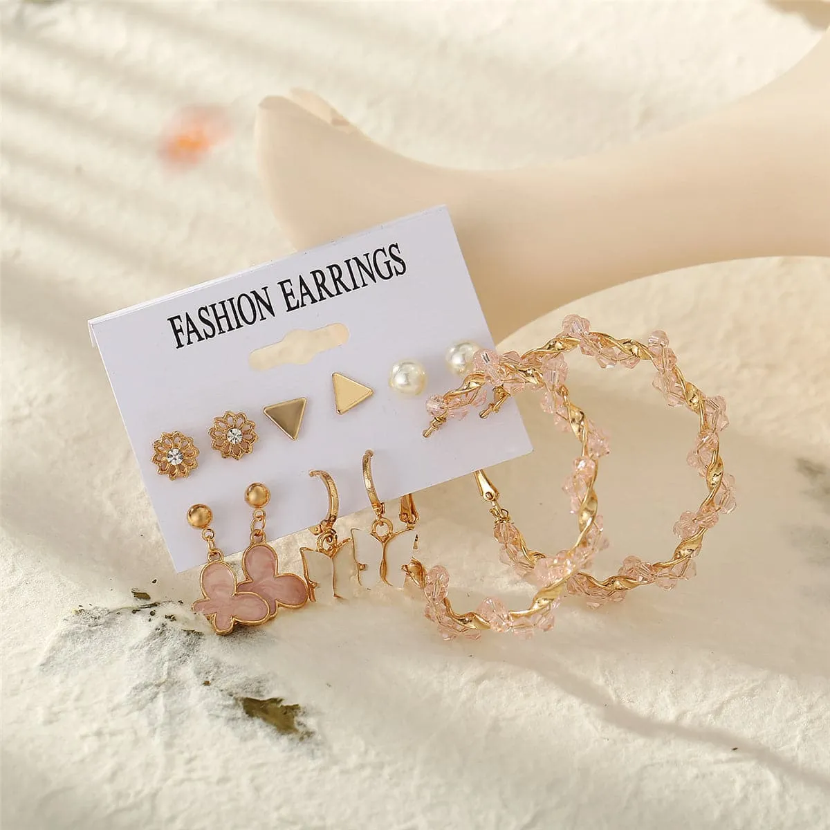 Pearl & Enamel 18K Gold-Plated Flower Butterfly Earring Set