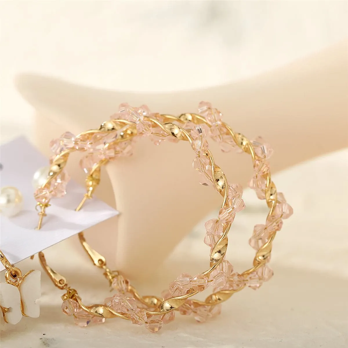 Pearl & Enamel 18K Gold-Plated Flower Butterfly Earring Set