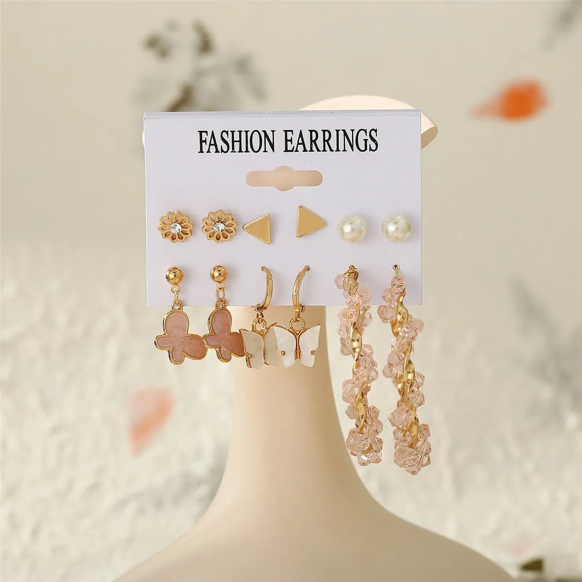 Pearl & Enamel 18K Gold-Plated Flower Butterfly Earring Set