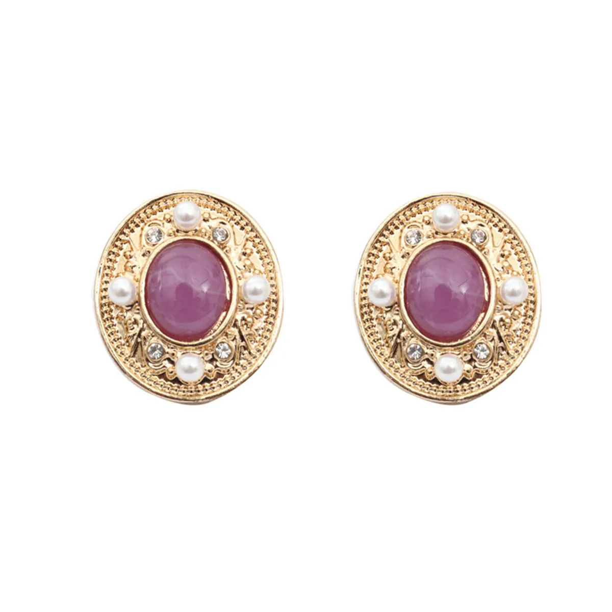 Pearl & Purple Quartz 18K Gold-Plated Oval Stud Earrings