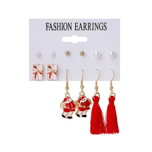 Pearl & Red Gift Box Santa Tassel Stud & Drop Earrings Set