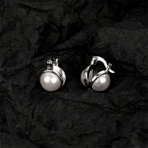 Pearl & Silver-Plated Huggie Earrings